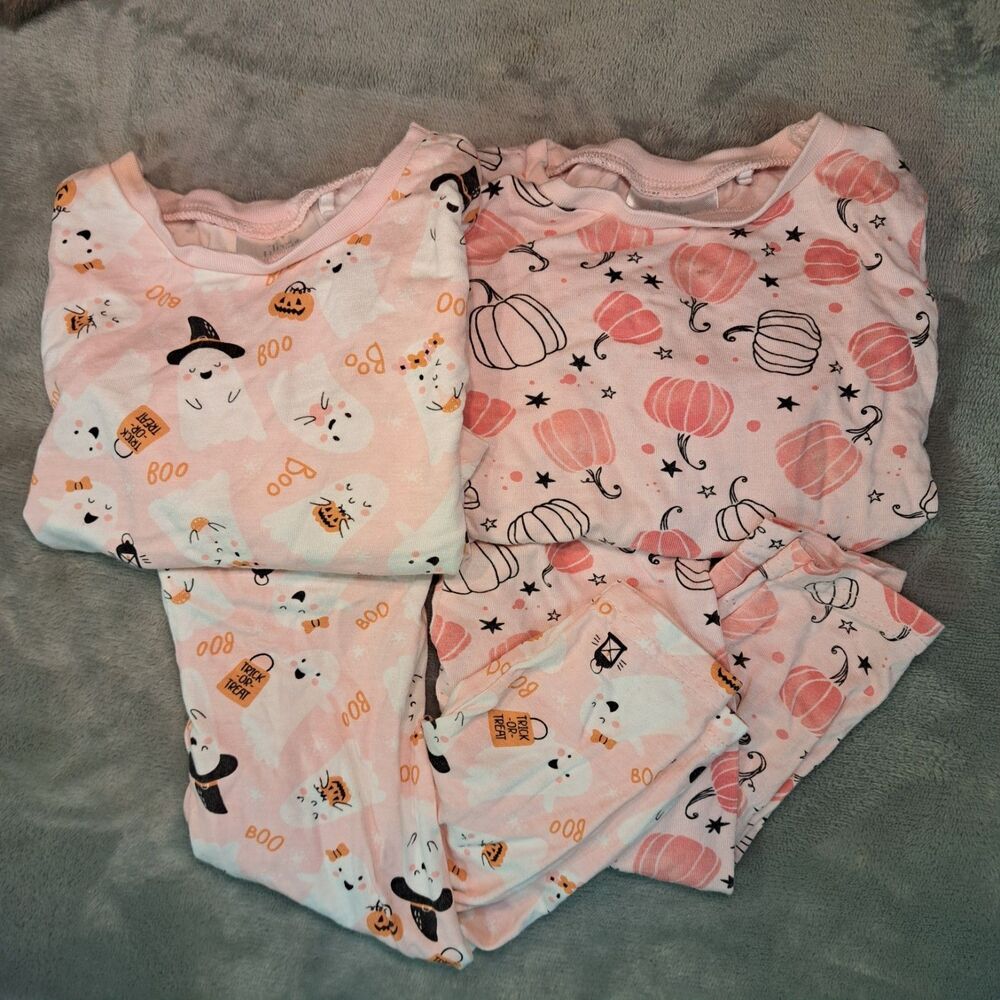 (2)Tres Beau Et Belle 2 Piece Pajamas 12M Viscose BAMBOO Halloween Pink Pumpkin
